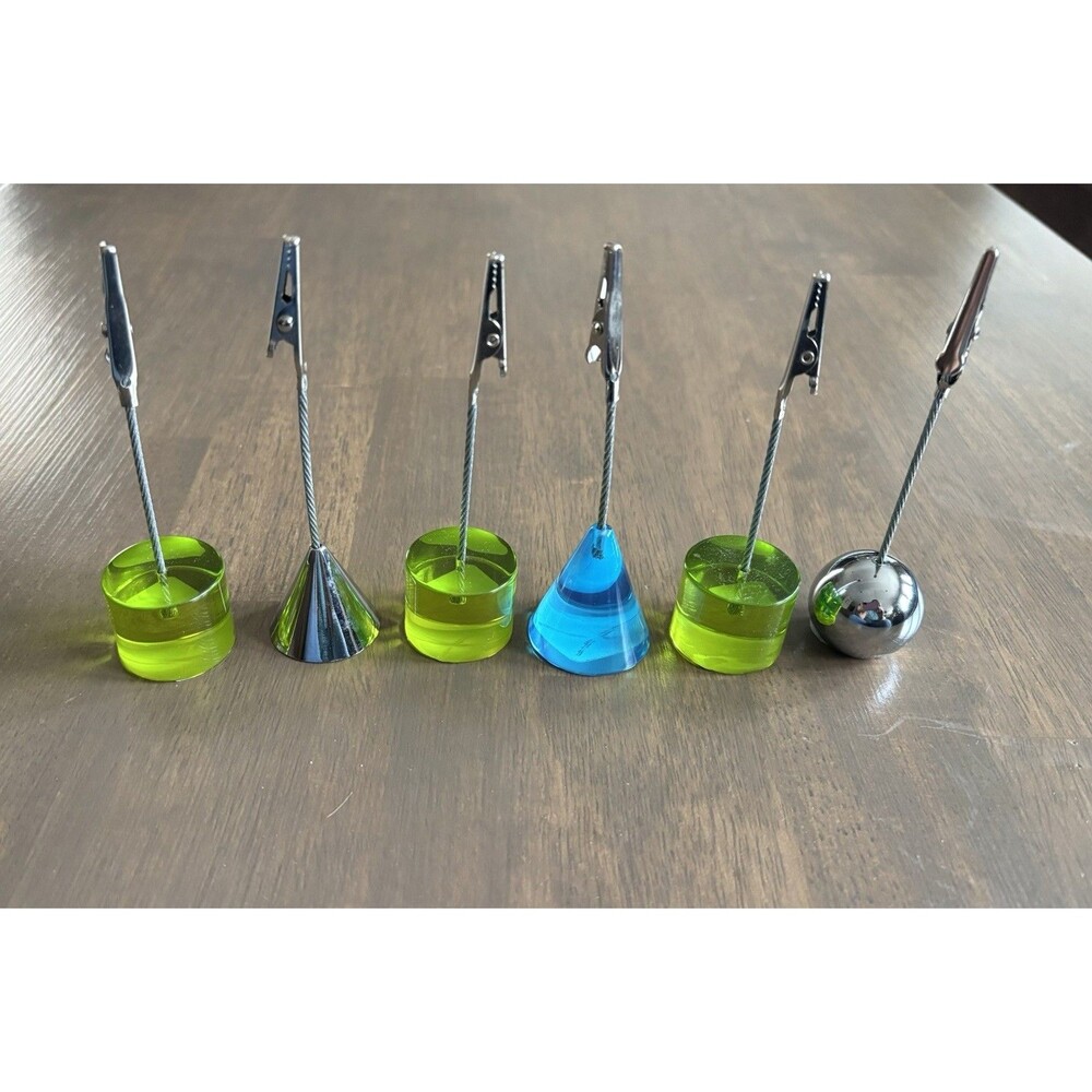 Vintage Crate & Barrel Memo Clips Silver Clear Green Blue -Set Of 6